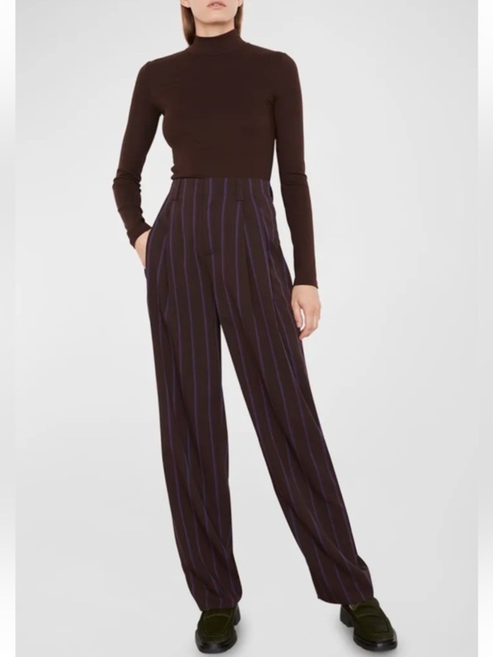 Vince Stripe Pleat Front Wide Leg Pants